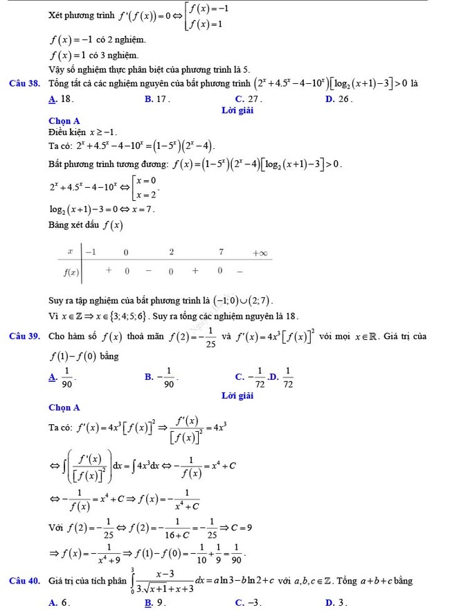 Đáp án đề thi thử THPT Quốc gia 2022 môn Toán Đề số 21