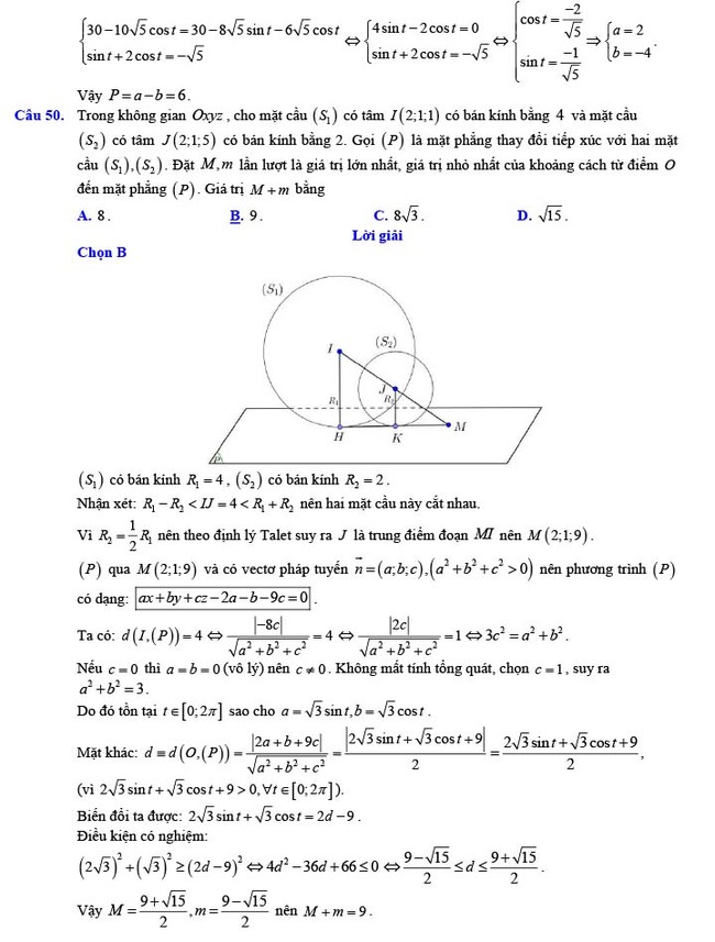 Đáp án đề thi thử THPT Quốc gia 2022 môn Toán Đề số 21