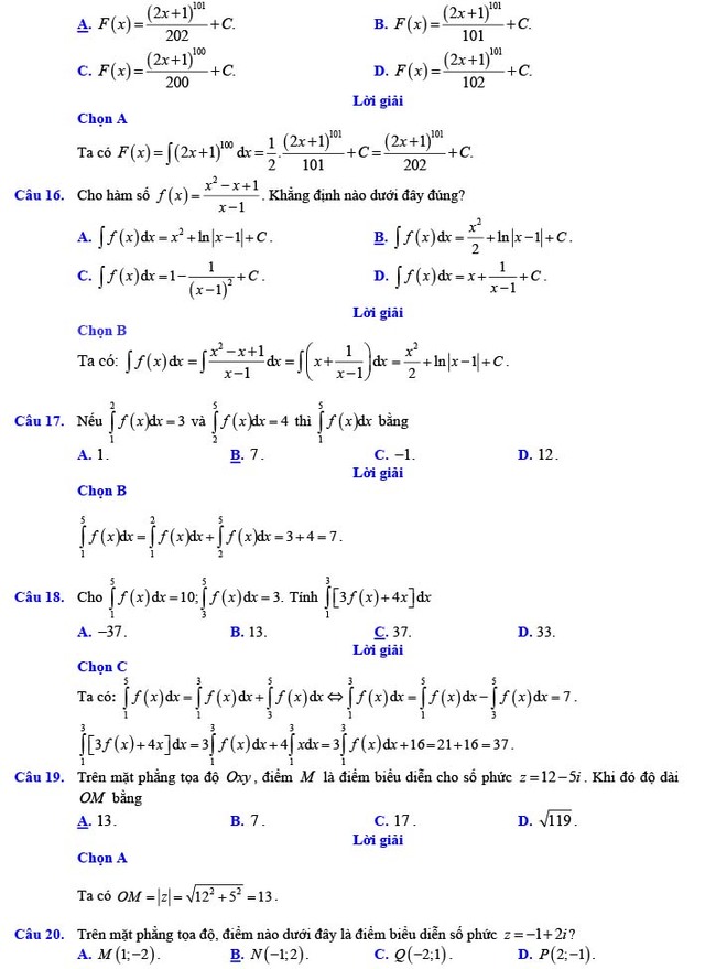 Đáp án đề thi thử THPT Quốc gia 2022 môn Toán Đề số 21