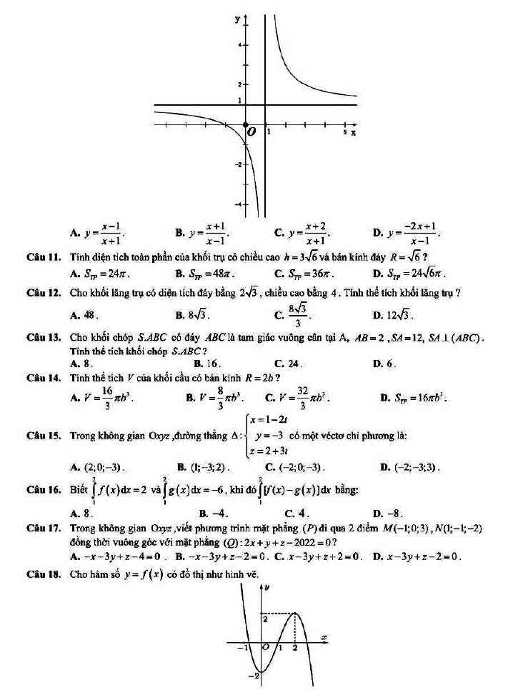 Đề thi thử THPT Quốc gia 2022 môn Toán Chuyên Biên Hòa - Hà Nam (lần 2)