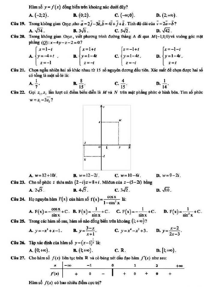 Đề thi thử THPT Quốc gia 2022 môn Toán Chuyên Biên Hòa - Hà Nam (lần 2)