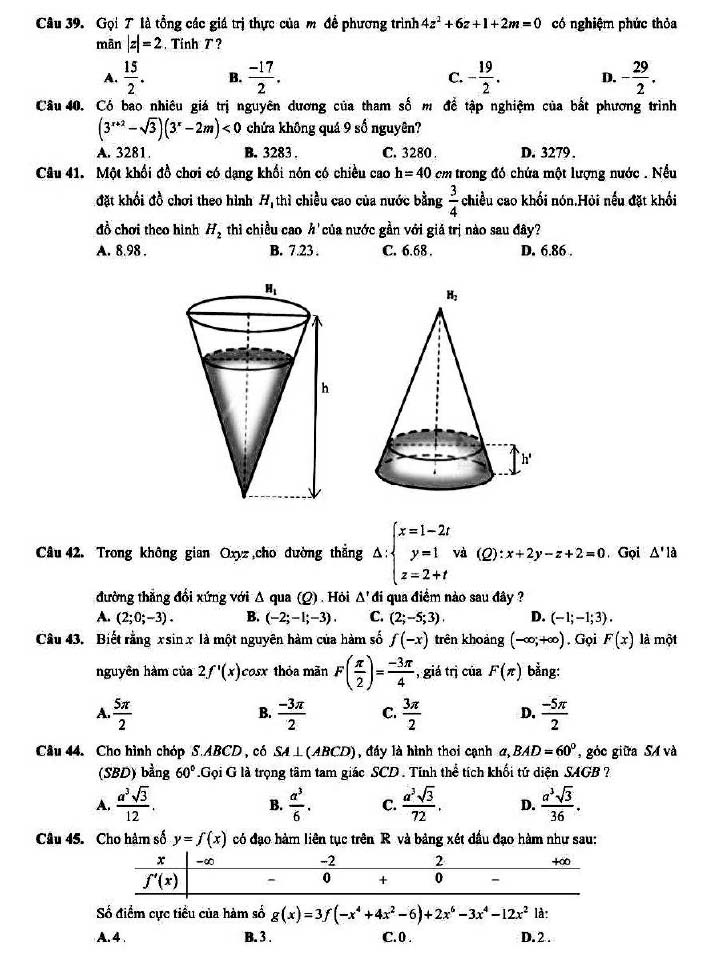 Đề thi thử THPT Quốc gia 2022 môn Toán Chuyên Biên Hòa - Hà Nam (lần 2)