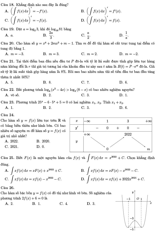 Đề thi thử THPT Quốc gia 2022 môn Toán Lương Thế Vinh