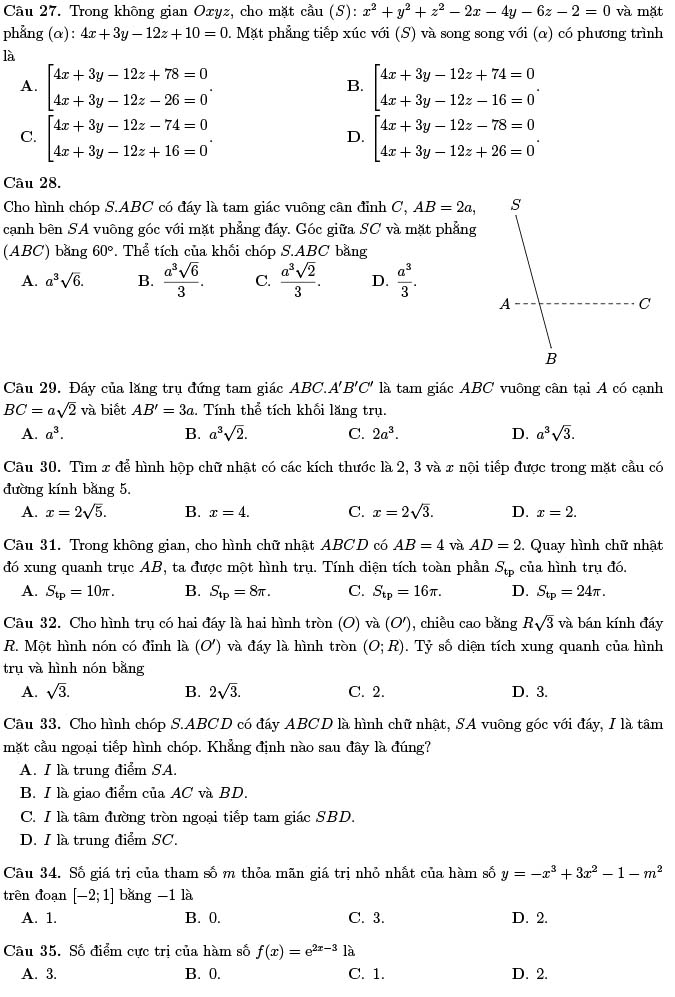 Đề thi thử THPT Quốc gia 2022 môn Toán Lương Thế Vinh