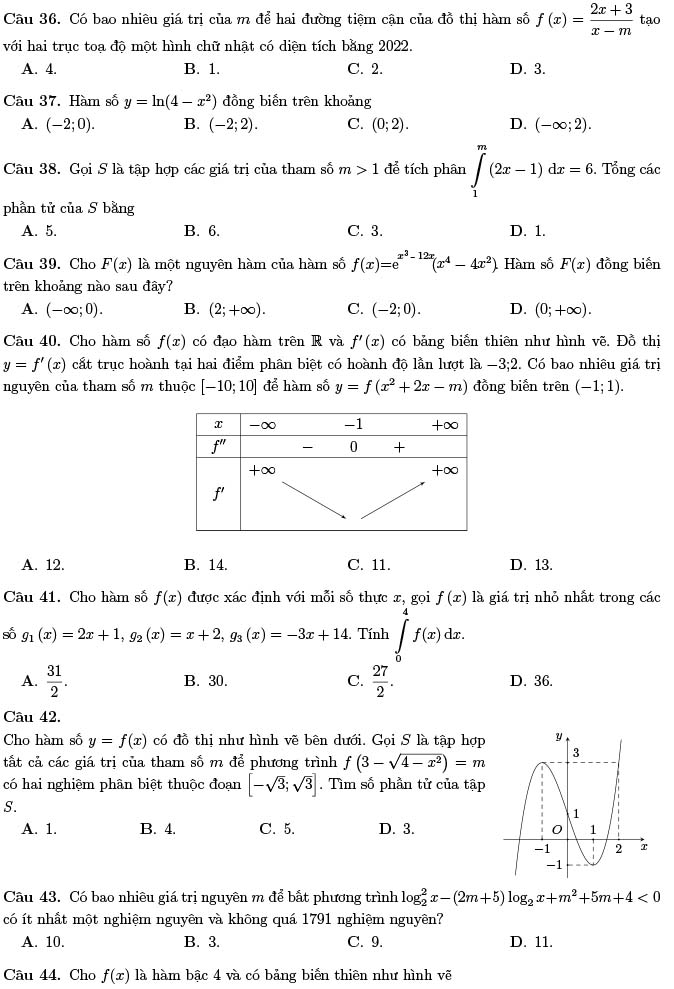 Đề thi thử THPT Quốc gia 2022 môn Toán Lương Thế Vinh