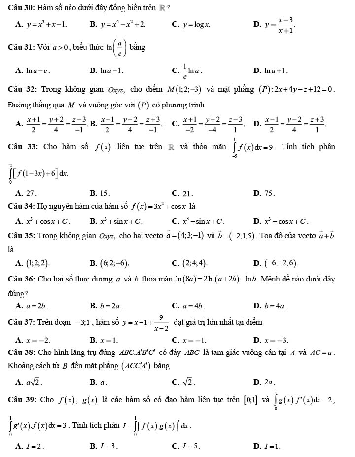 Đề thi thử THPT Quốc gia 2022 môn Toán Sơ GD&ĐT Cà Mau