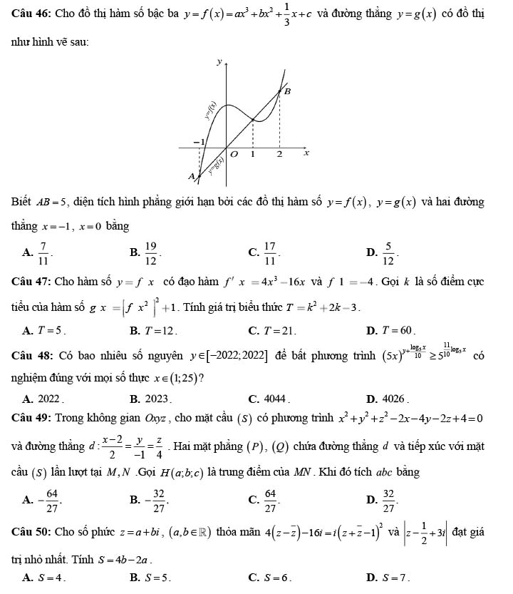 Đề thi thử THPT Quốc gia 2022 môn Toán Sơ GD&ĐT Cà Mau