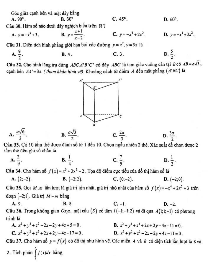 Đề thi thử THPT Quốc gia 2022 môn Toán Sơ GD&ĐT Hòa Bình (lần 2)
