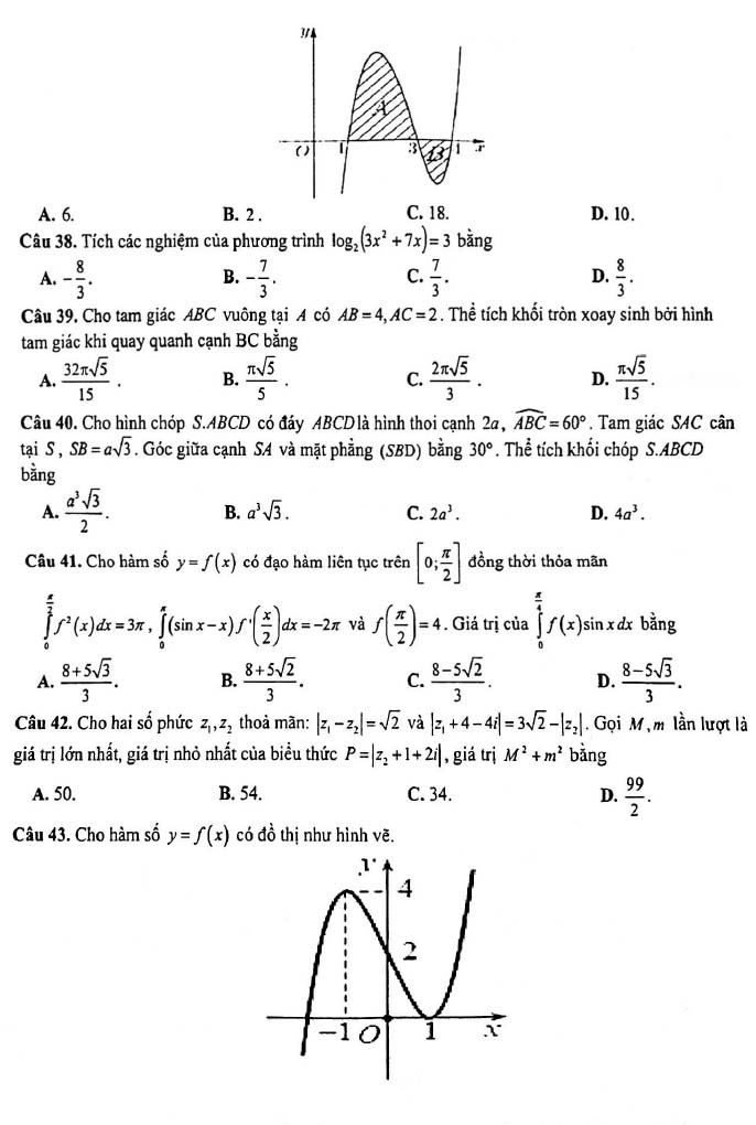 Đề thi thử THPT Quốc gia 2022 môn Toán Sơ GD&ĐT Hòa Bình (lần 2)