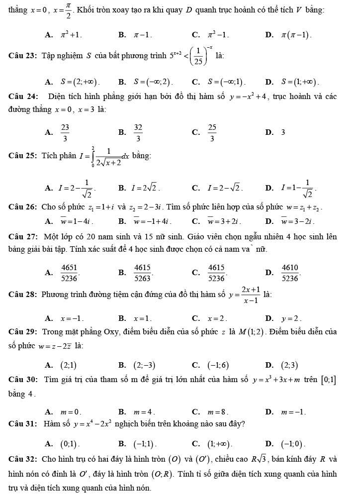 Đề thi thử THPT Quốc gia 2022 môn Toán Thanh Miện 2 - Hải Dương (lần 4)