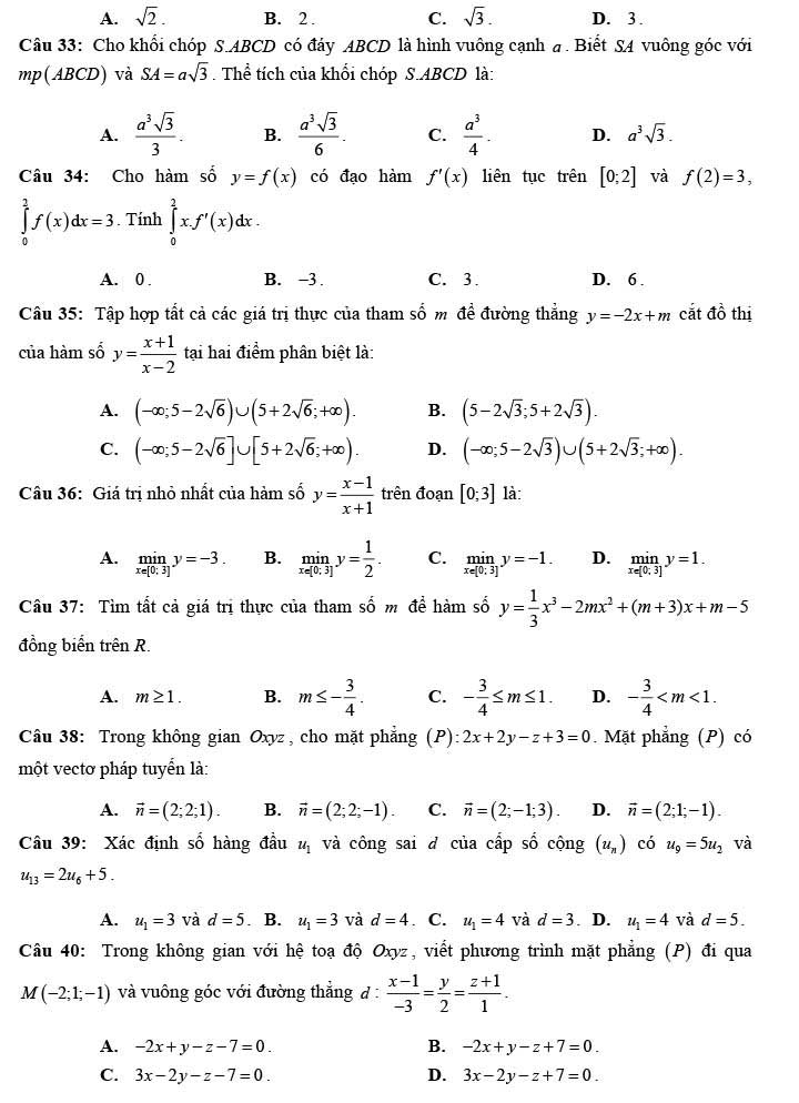 Đề thi thử THPT Quốc gia 2022 môn Toán Thanh Miện 2 - Hải Dương (lần 4)