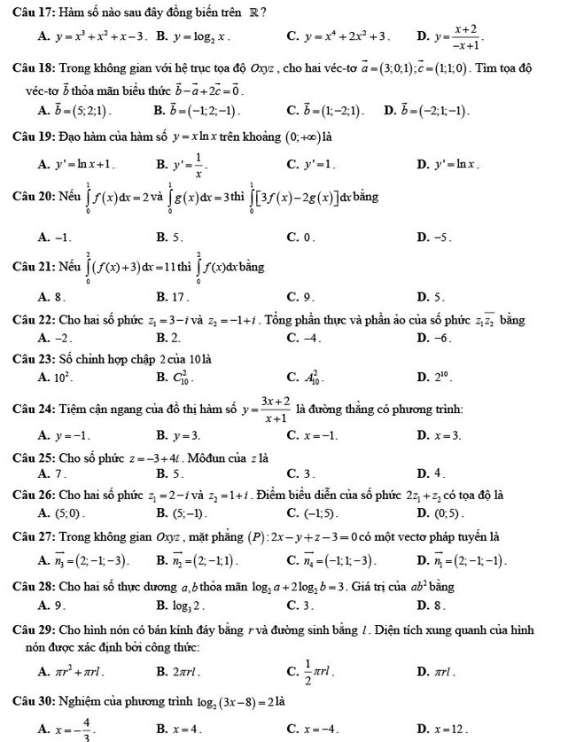 Đề thi thử THPT Quốc gia 2022 môn Toán Thị xã Quảng Trị - Quảng Trị (lần 1)