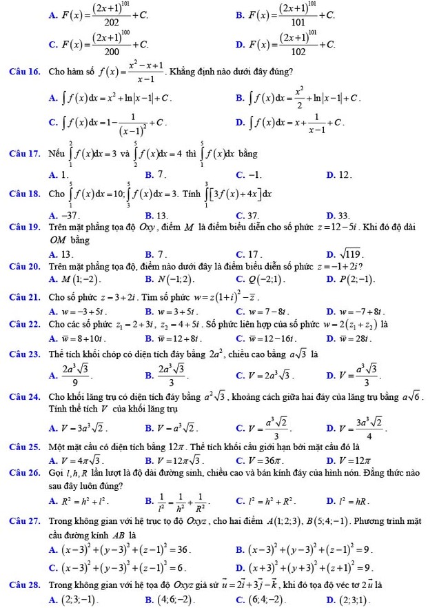 Đề thi thử THPT Quốc gia 2022 môn Toán Đề số 21