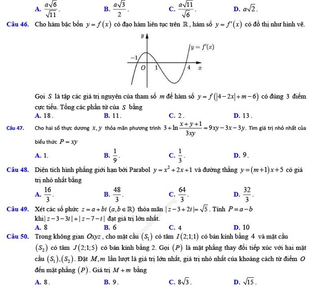 Đề thi thử THPT Quốc gia 2022 môn Toán Đề số 21