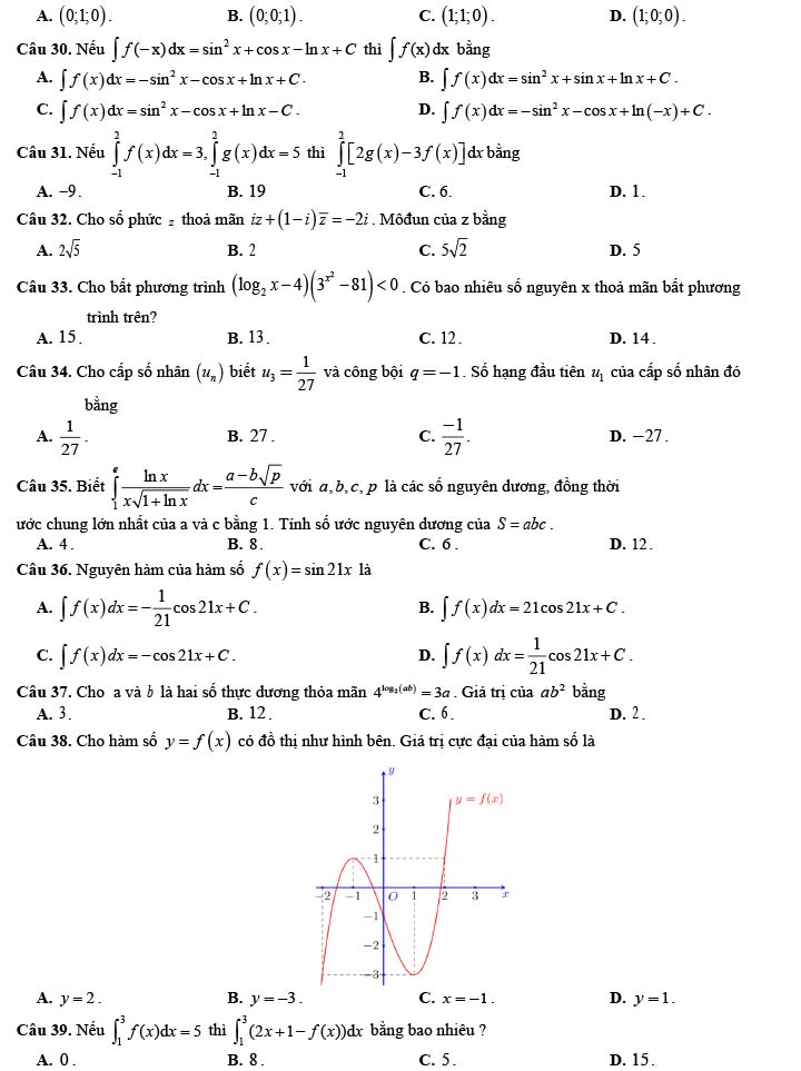 Đề thi thử THPT Quốc gia 2022 môn Toán Phụ Dực - Thái Bình (lần 2)