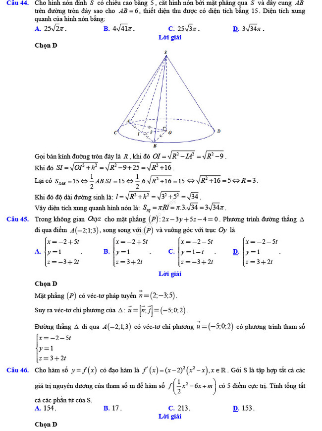 Đáp án đề thi thử THPT Quốc gia 2022 môn Toán Đề số 2