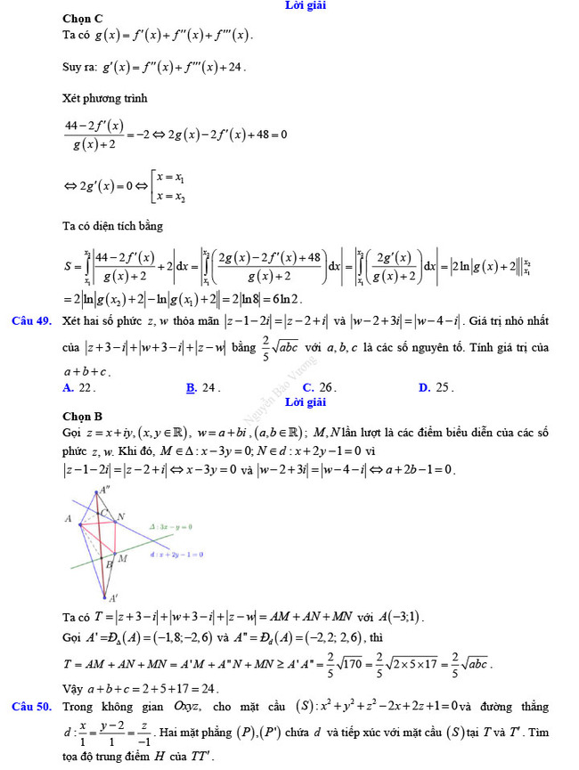 Đáp án đề thi thử THPT Quốc gia 2022 môn Toán Đề số 2