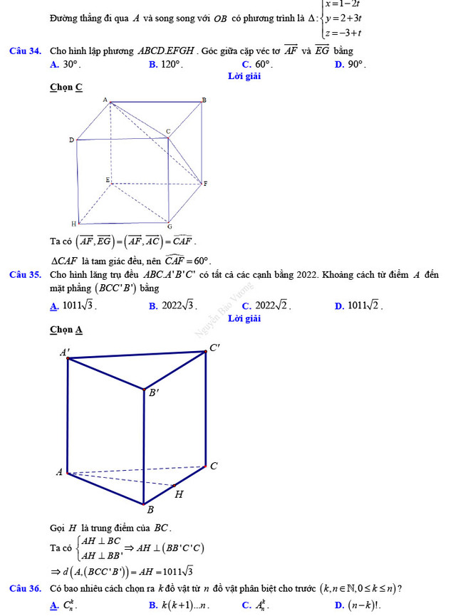 Đáp án đề thi thử THPT Quốc gia 2022 môn Toán Đề số 2