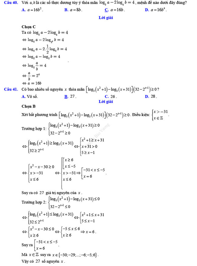 Đáp án đề thi thử THPT Quốc gia 2022 môn Toán Đề số 2