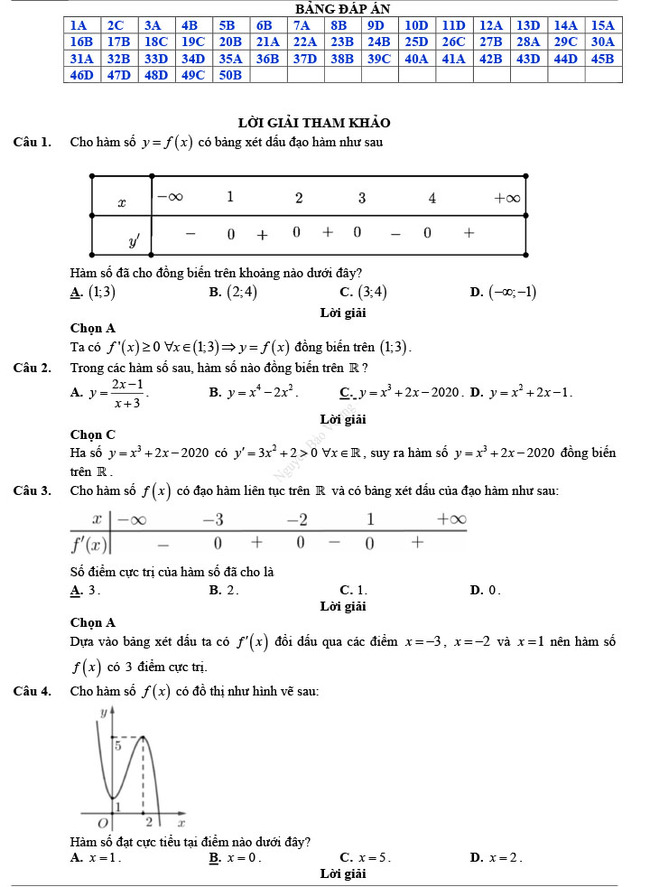 Đáp án đề thi thử THPT Quốc gia 2022 môn Toán Đề số 3