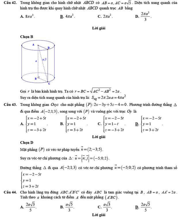 Đáp án đề thi thử THPT Quốc gia 2022 môn Toán Đề số 3