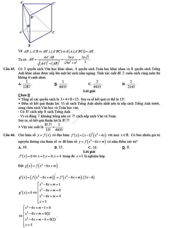 Đáp án đề thi thử THPT Quốc gia 2022 môn Toán Đề số 3