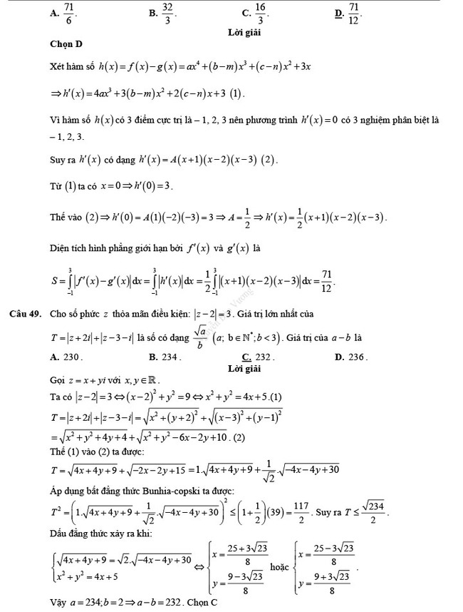 Đáp án đề thi thử THPT Quốc gia 2022 môn Toán Đề số 3