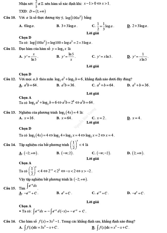Đáp án đề thi thử THPT Quốc gia 2022 môn Toán Đề số 3