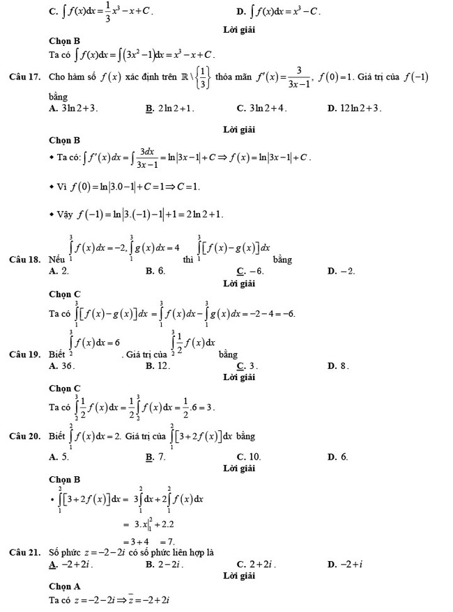 Đáp án đề thi thử THPT Quốc gia 2022 môn Toán Đề số 3