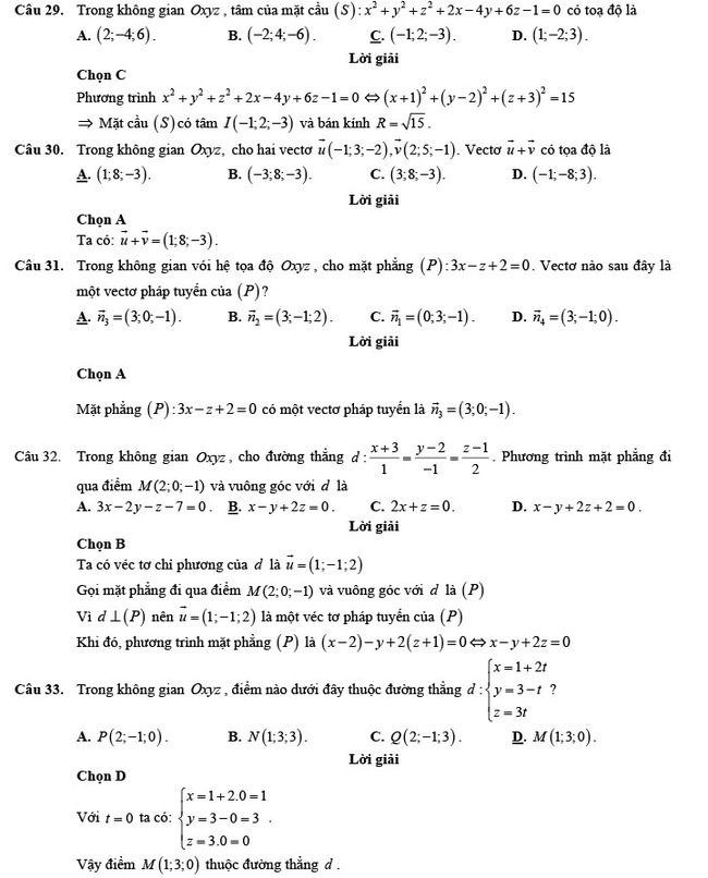 Đáp án đề thi thử THPT Quốc gia 2022 môn Toán Đề số 3