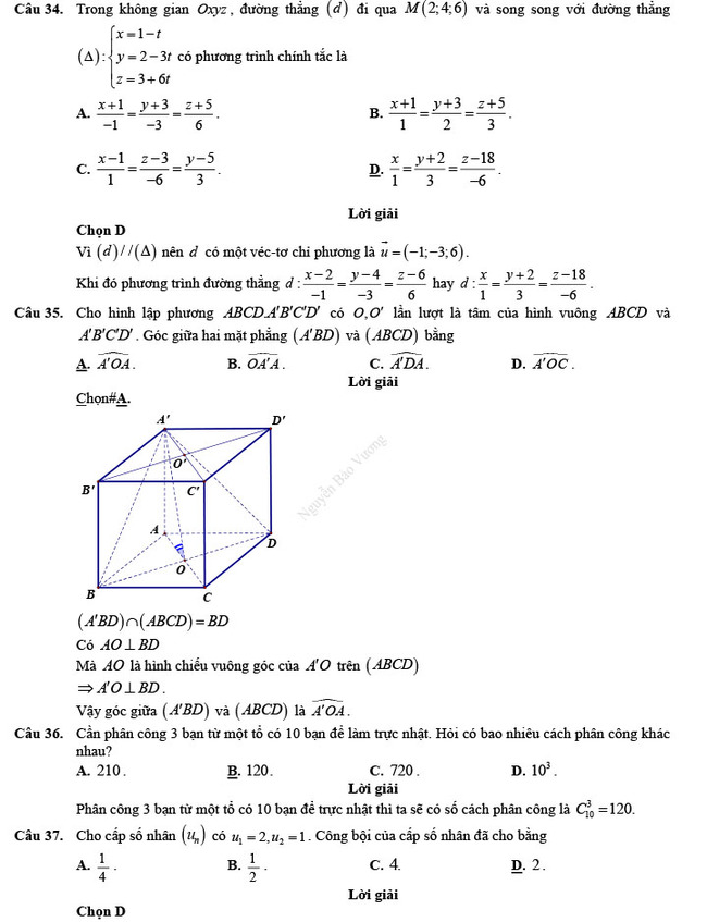Đáp án đề thi thử THPT Quốc gia 2022 môn Toán Đề số 3