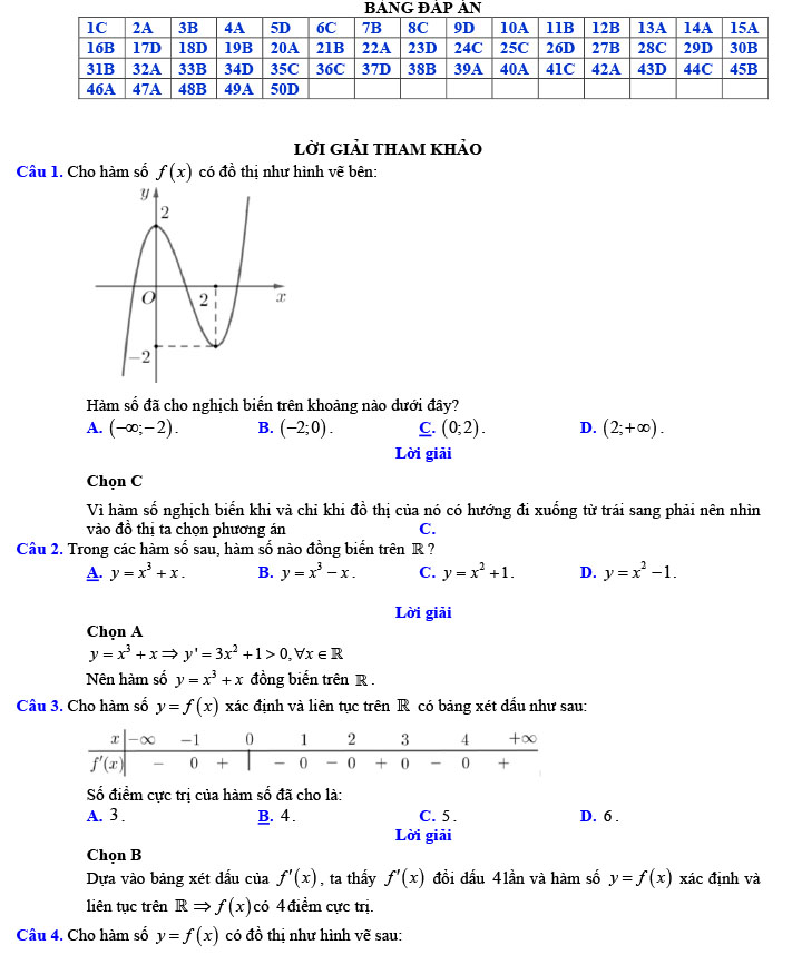 Đáp án đề thi thử THPT Quốc gia 2022 môn Toán Đề số 4