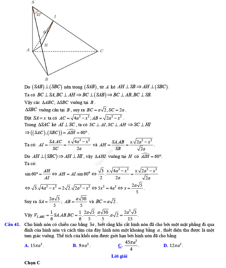 Đáp án đề thi thử THPT Quốc gia 2022 môn Toán Đề số 4