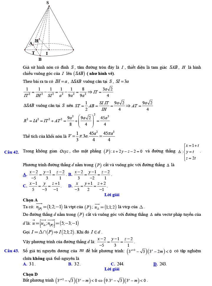 Đáp án đề thi thử THPT Quốc gia 2022 môn Toán Đề số 4