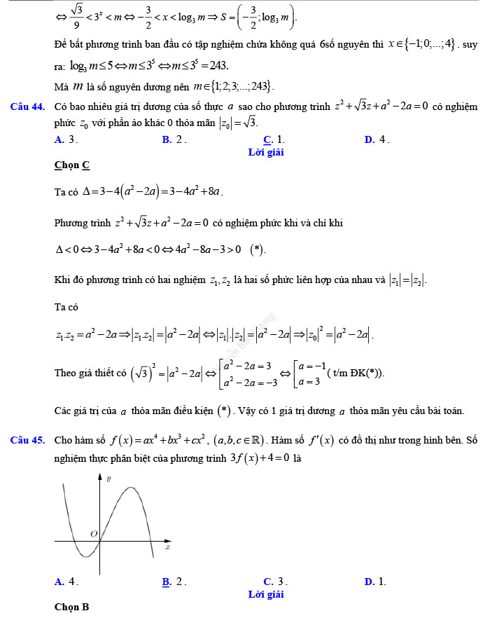 Đáp án đề thi thử THPT Quốc gia 2022 môn Toán Đề số 4