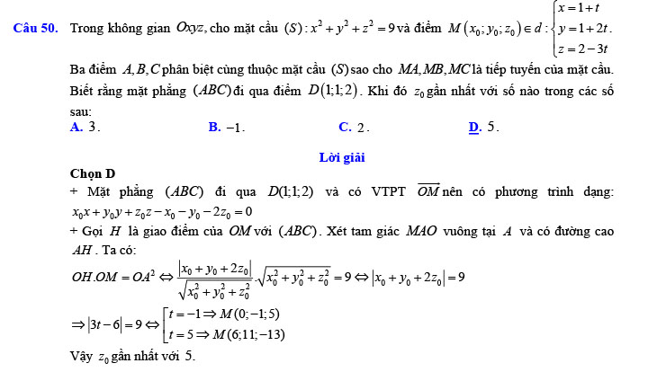 Đáp án đề thi thử THPT Quốc gia 2022 môn Toán Đề số 4