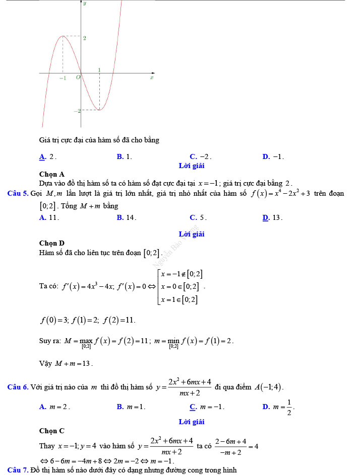 Đáp án đề thi thử THPT Quốc gia 2022 môn Toán Đề số 4
