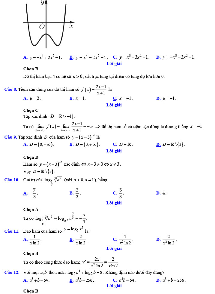 Đáp án đề thi thử THPT Quốc gia 2022 môn Toán Đề số 4