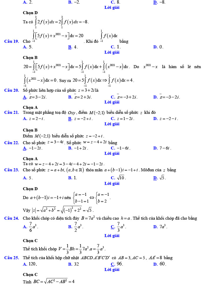 Đáp án đề thi thử THPT Quốc gia 2022 môn Toán Đề số 4
