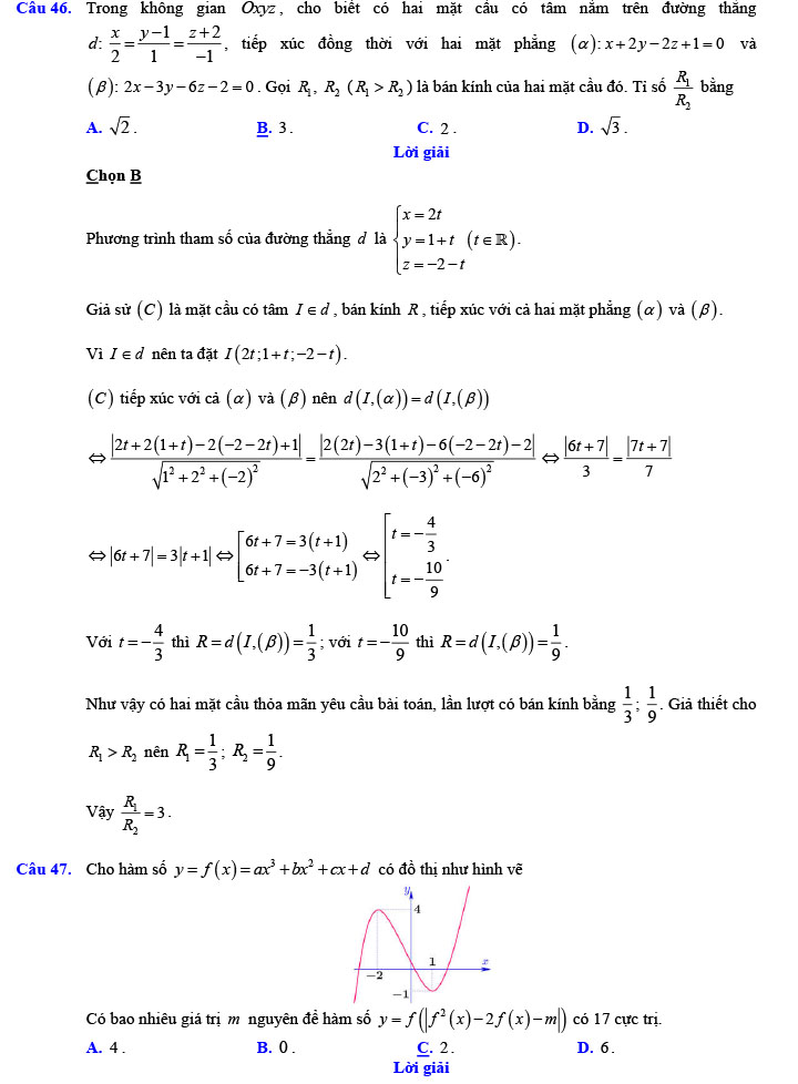 Đáp án đề thi thử THPT Quốc gia 2022 môn Toán Đề số 5