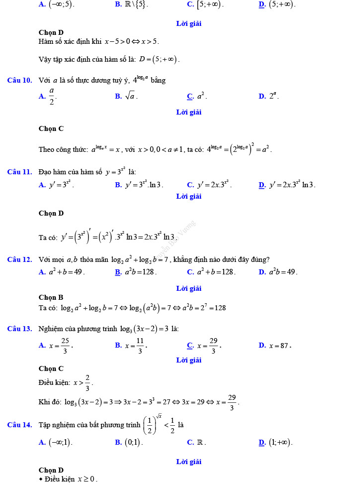 Đáp án đề thi thử THPT Quốc gia 2022 môn Toán Đề số 5