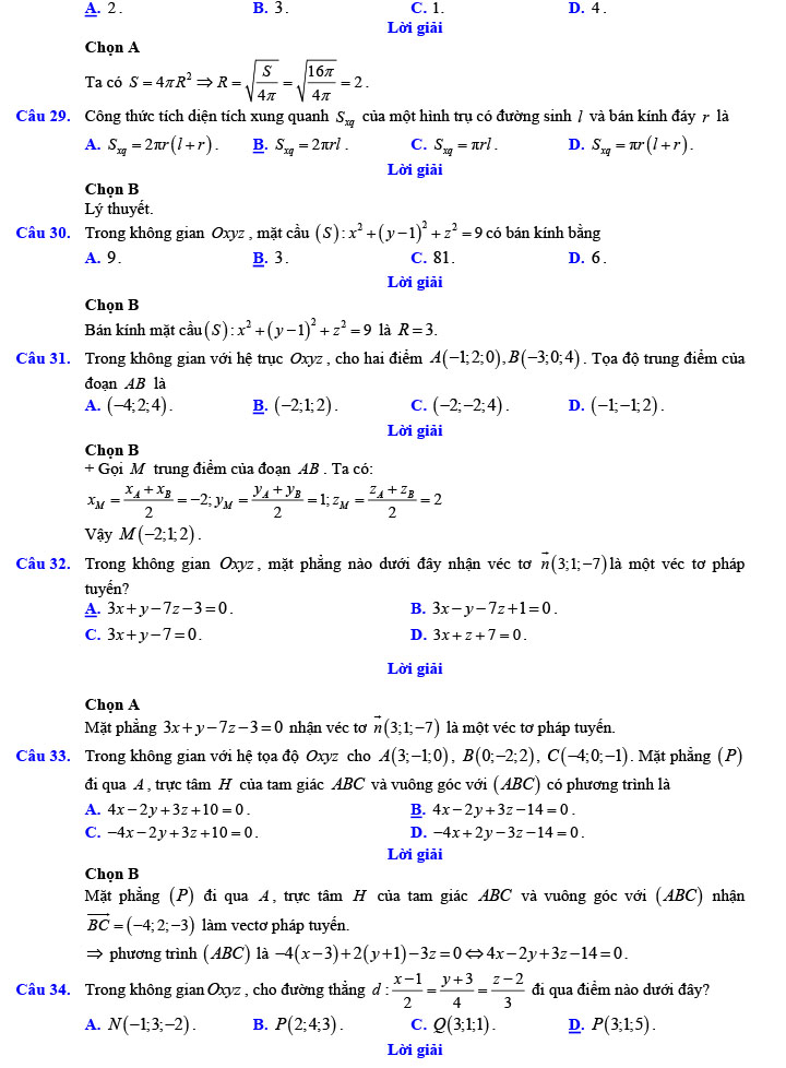 Đáp án đề thi thử THPT Quốc gia 2022 môn Toán Đề số 5