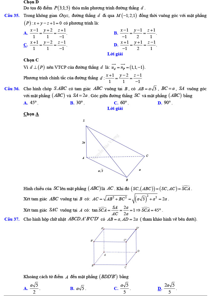 Đáp án đề thi thử THPT Quốc gia 2022 môn Toán Đề số 5
