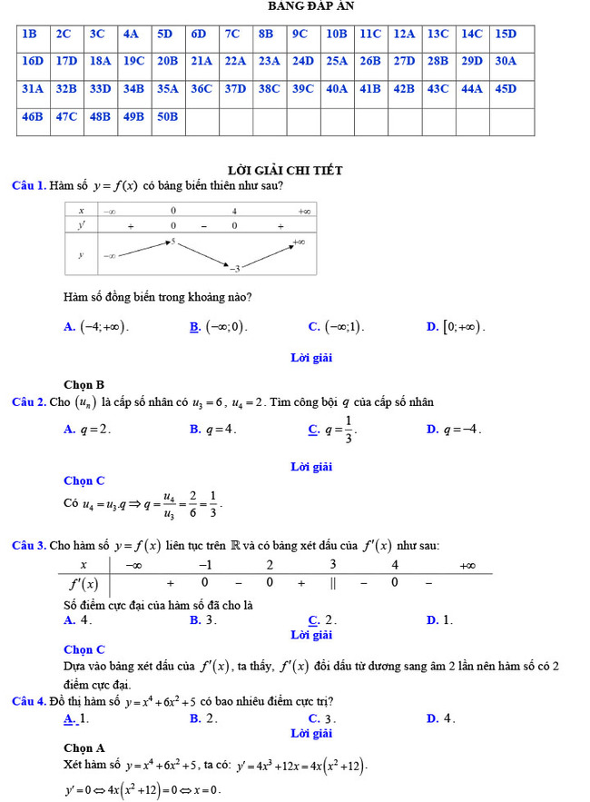 Đáp án đề thi thử THPT Quốc gia 2022 môn Toán Đề số 1