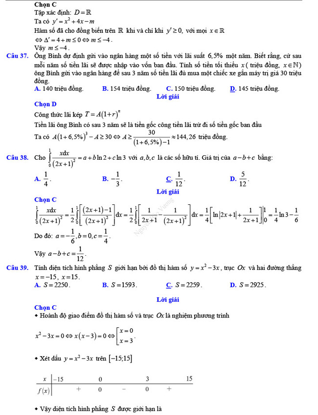 Đáp án đề thi thử THPT Quốc gia 2022 môn Toán Đề số 1