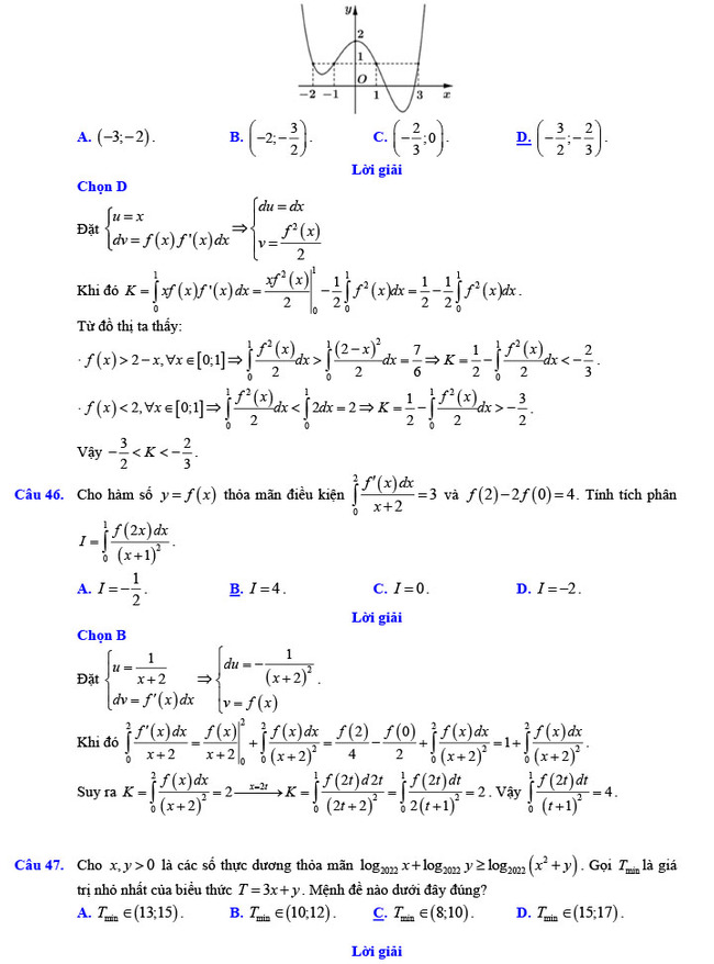 Đáp án đề thi thử THPT Quốc gia 2022 môn Toán Đề số 1