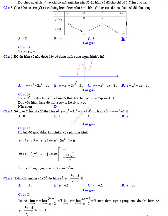Đáp án đề thi thử THPT Quốc gia 2022 môn Toán Đề số 1