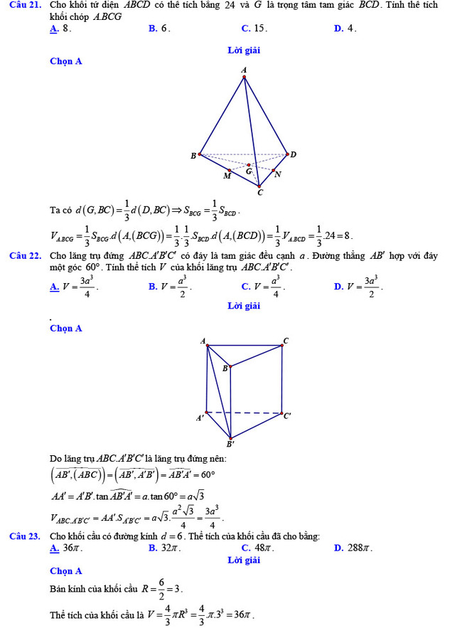 Đáp án đề thi thử THPT Quốc gia 2022 môn Toán Đề số 1