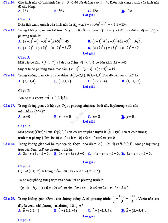 Đáp án đề thi thử THPT Quốc gia 2022 môn Toán Đề số 1