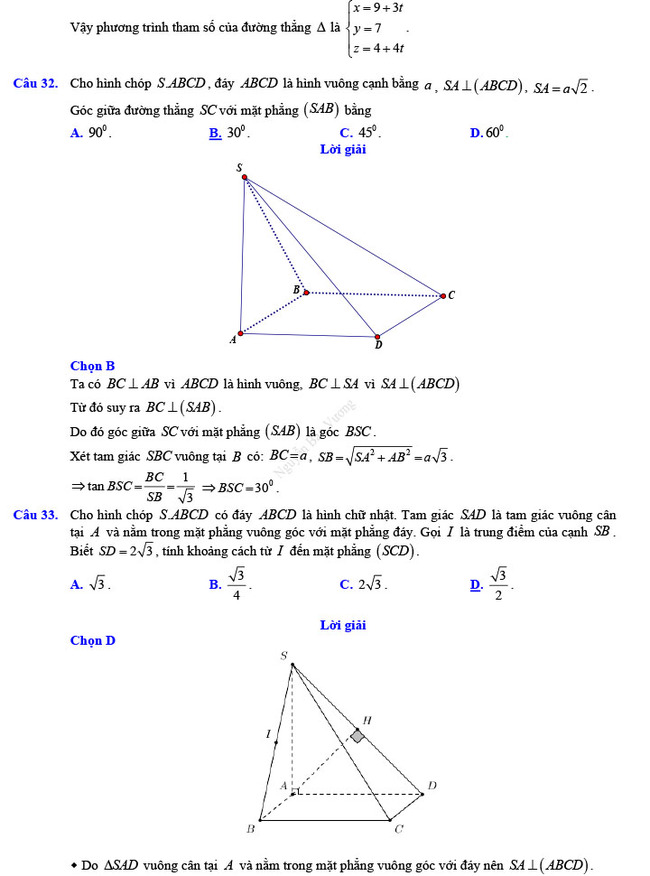 Đáp án đề thi thử THPT Quốc gia 2022 môn Toán Đề số 1
